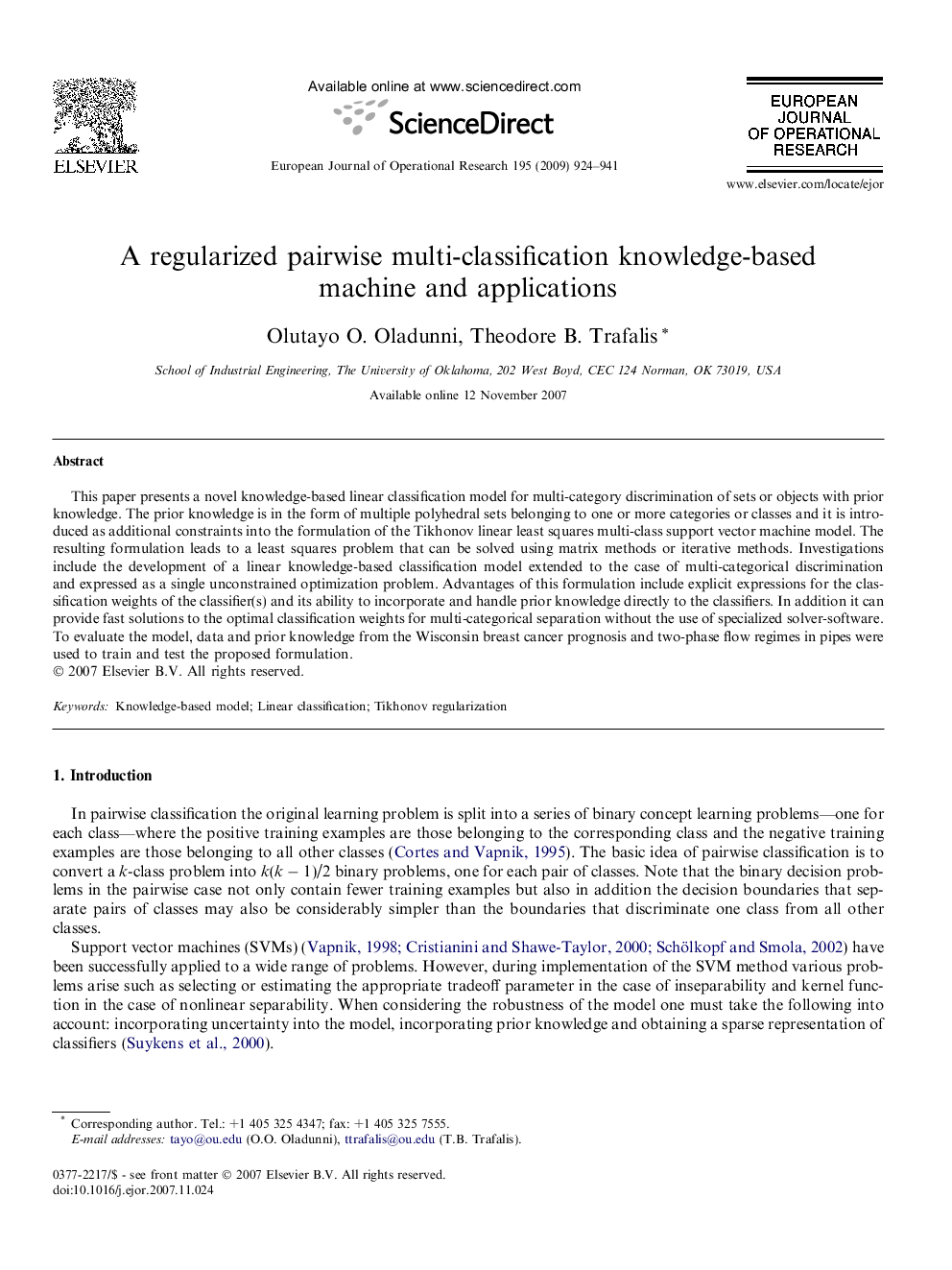 A regularized pairwise multi-classification knowledge-based machine and applications