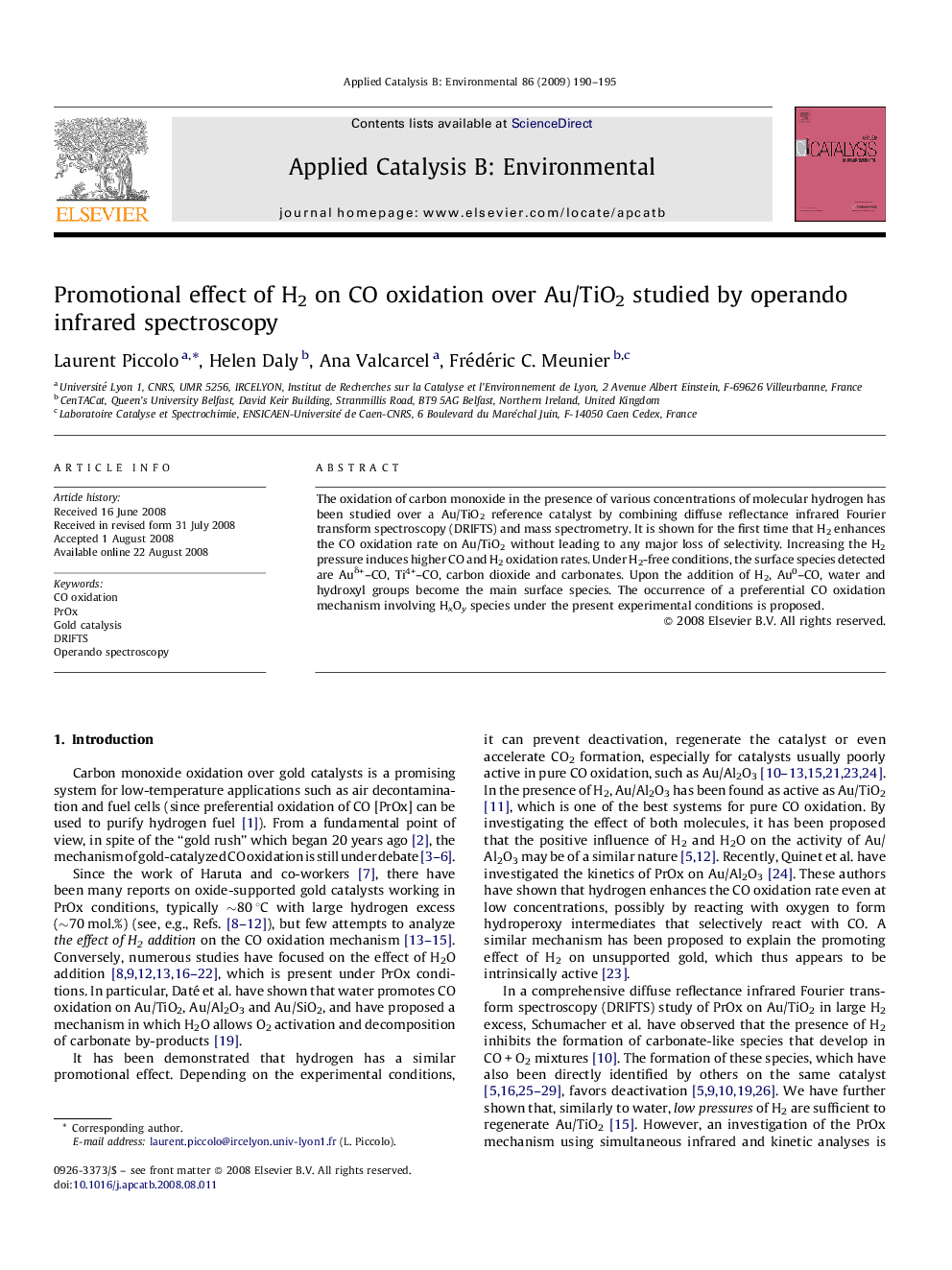 Promotional effect of H2 on CO oxidation over Au/TiO2 studied by operando infrared spectroscopy