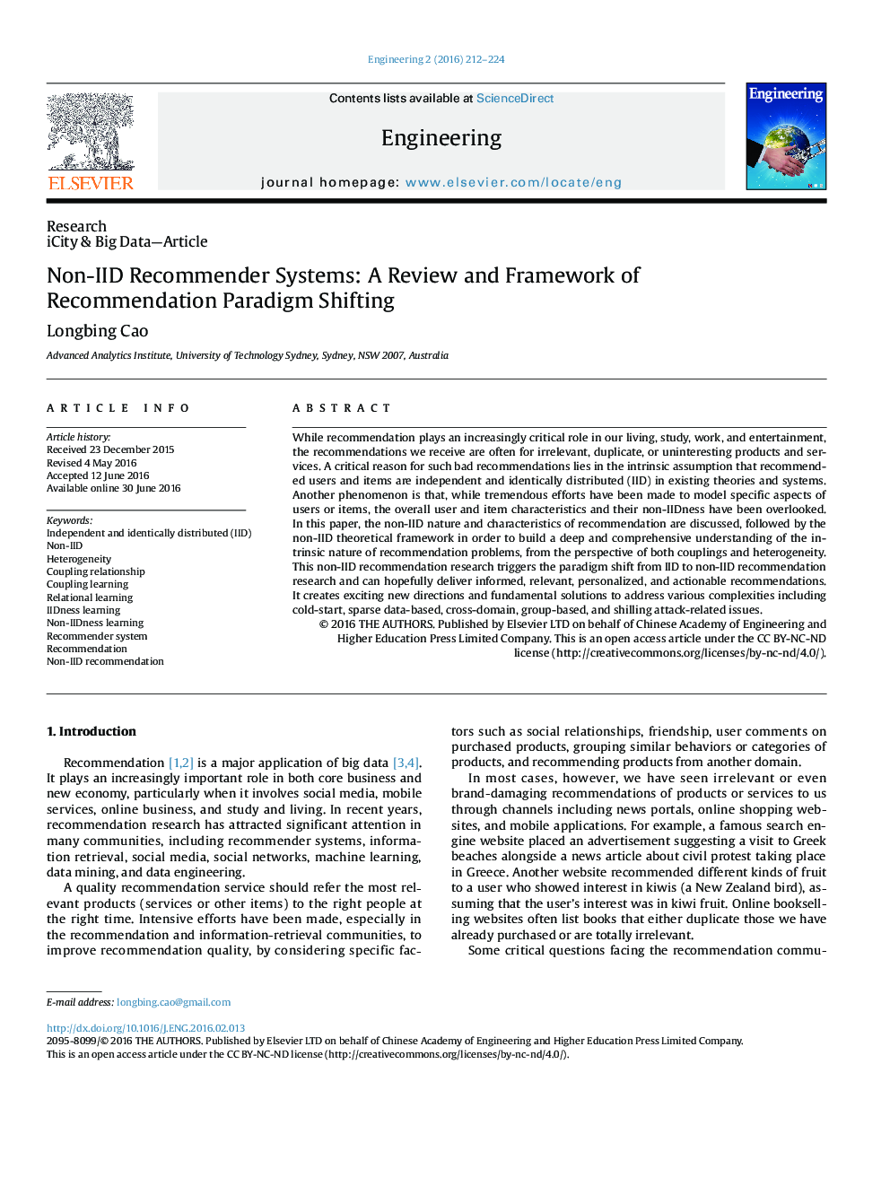 Non-IID Recommender Systems: A Review and Framework of Recommendation Paradigm Shifting 