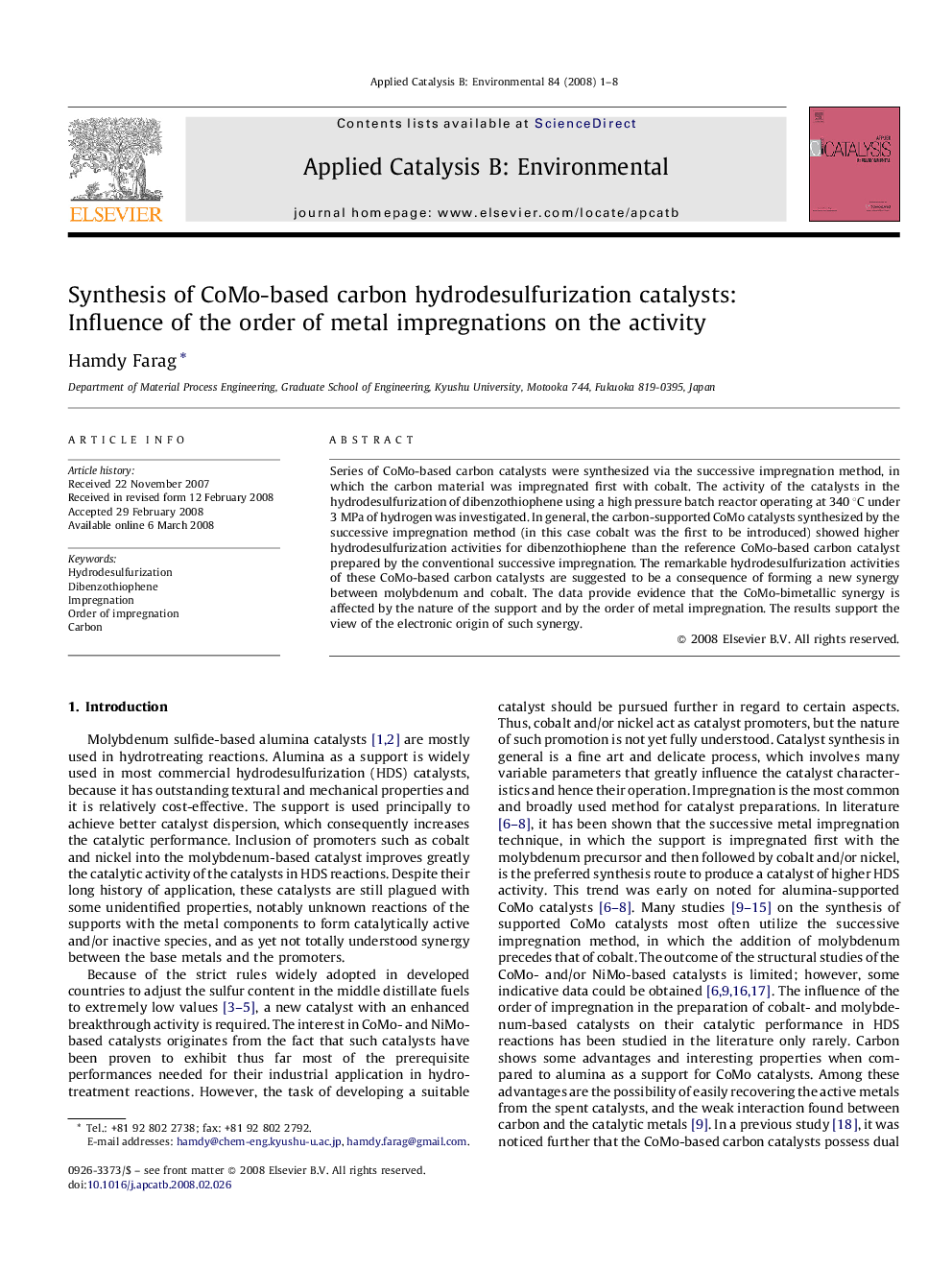 Synthesis of CoMo-based carbon hydrodesulfurization catalysts: Influence of the order of metal impregnations on the activity