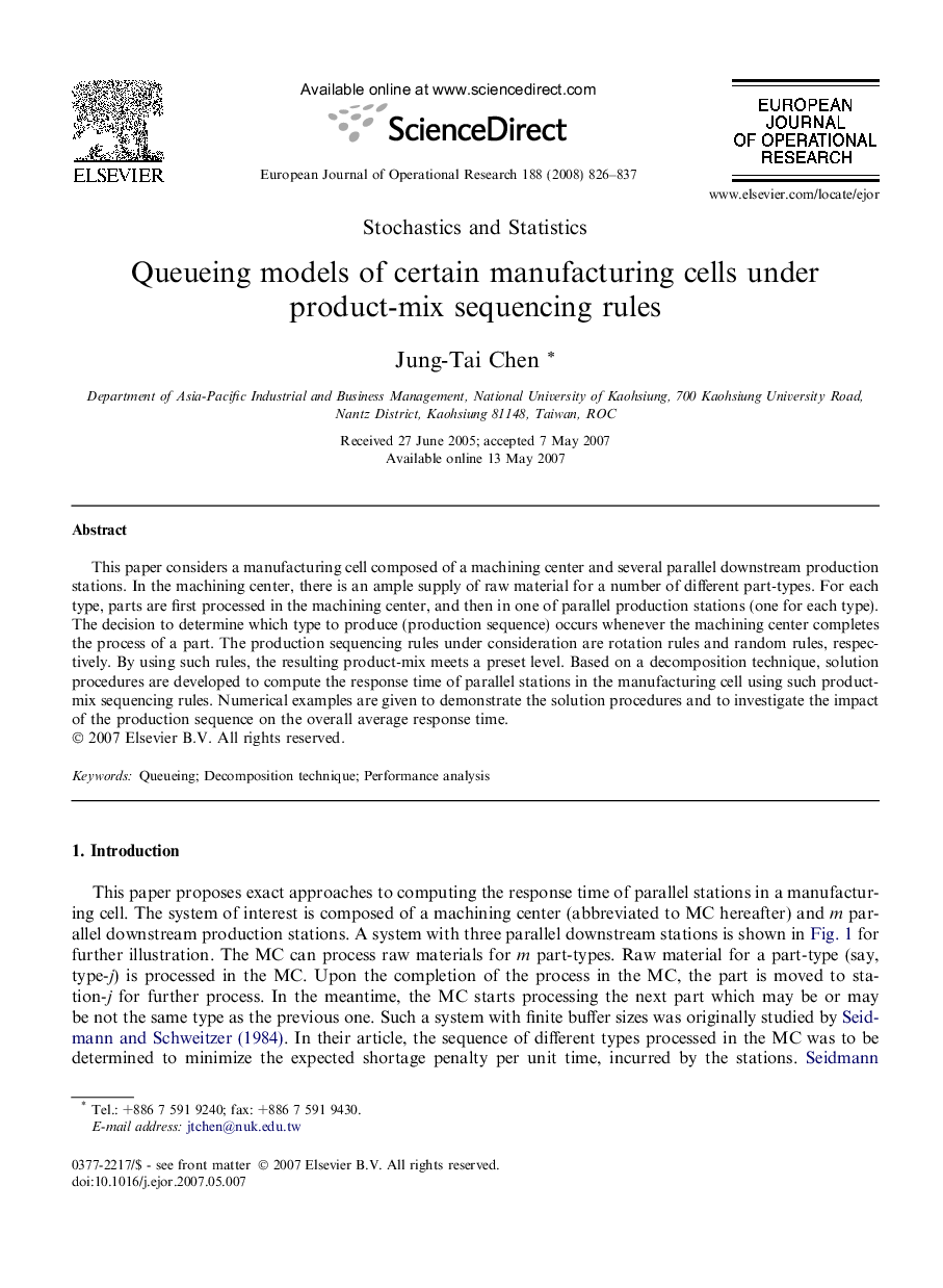 Queueing models of certain manufacturing cells under product-mix sequencing rules