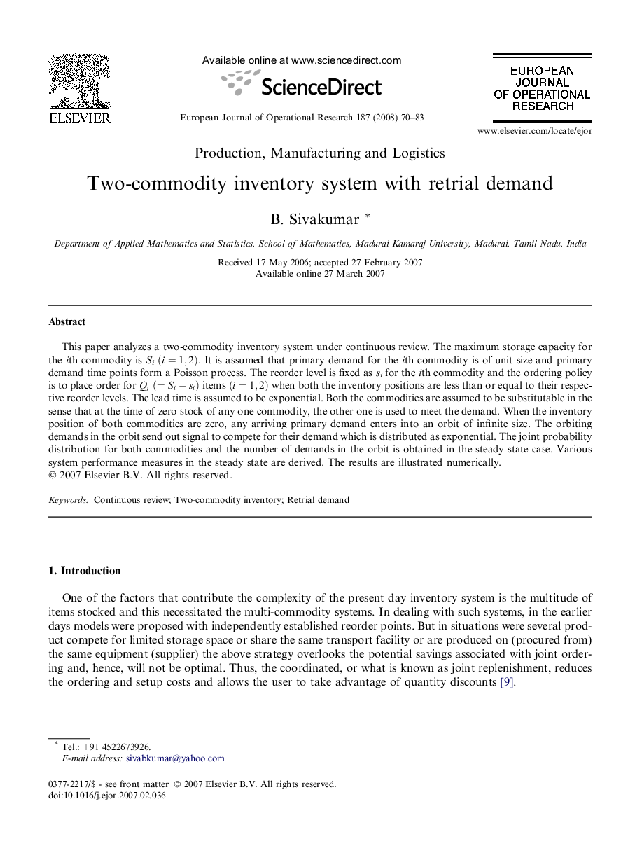 Two-commodity inventory system with retrial demand