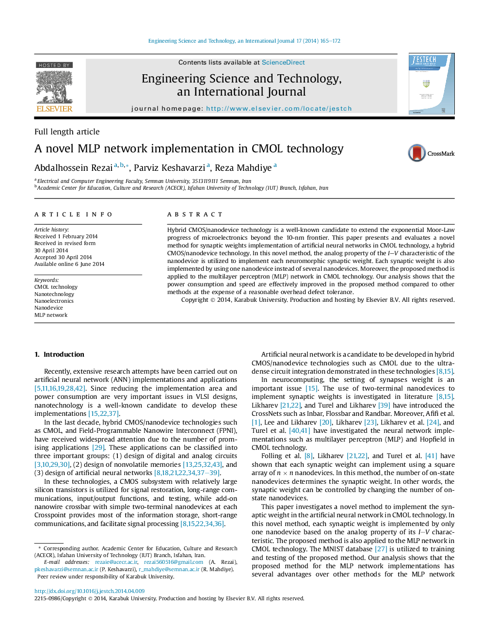 A novel MLP network implementation in CMOL technology 