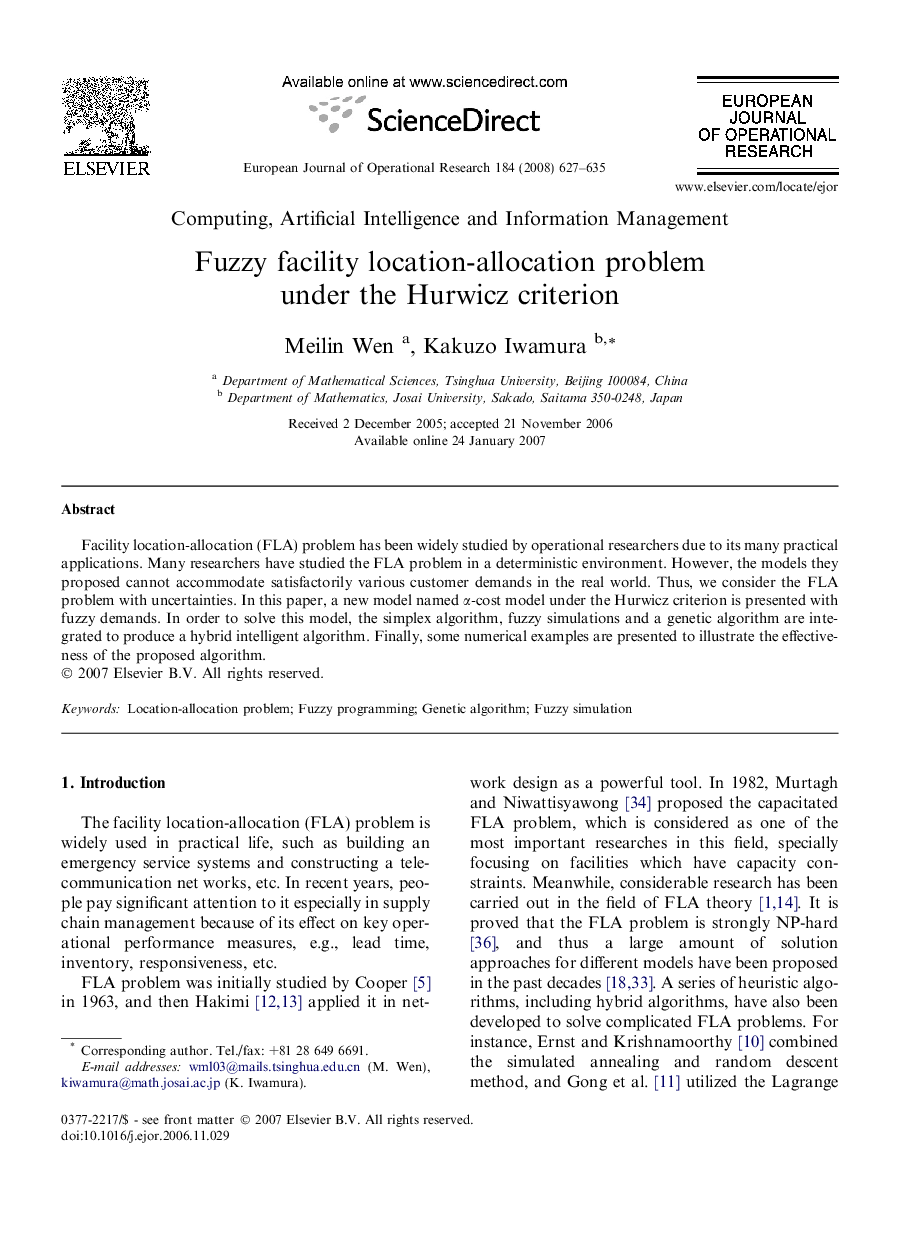 Fuzzy facility location-allocation problem under the Hurwicz criterion