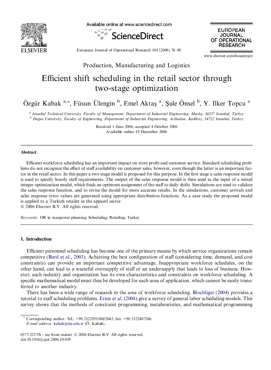 Efficient shift scheduling in the retail sector through two-stage optimization