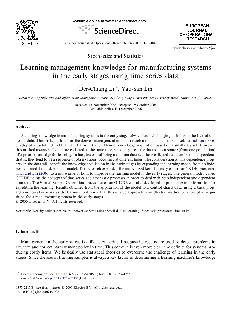 Learning management knowledge for manufacturing systems in the early stages using time series data