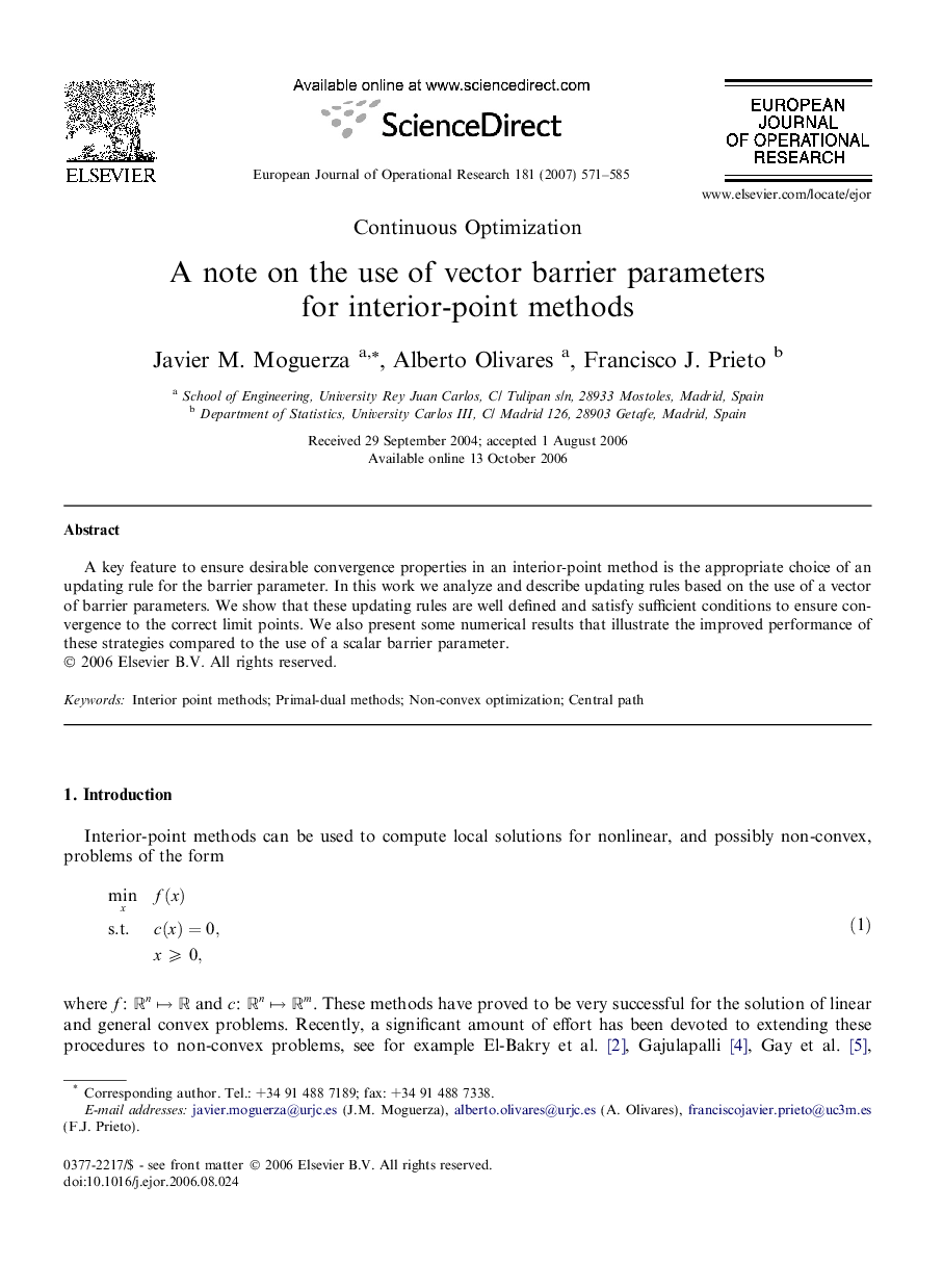 A note on the use of vector barrier parameters for interior-point methods