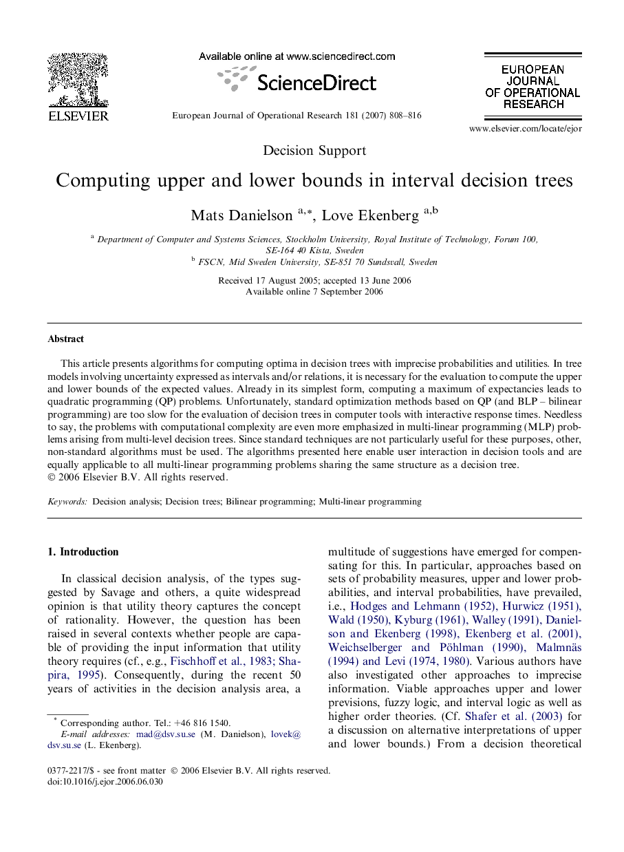 Computing upper and lower bounds in interval decision trees