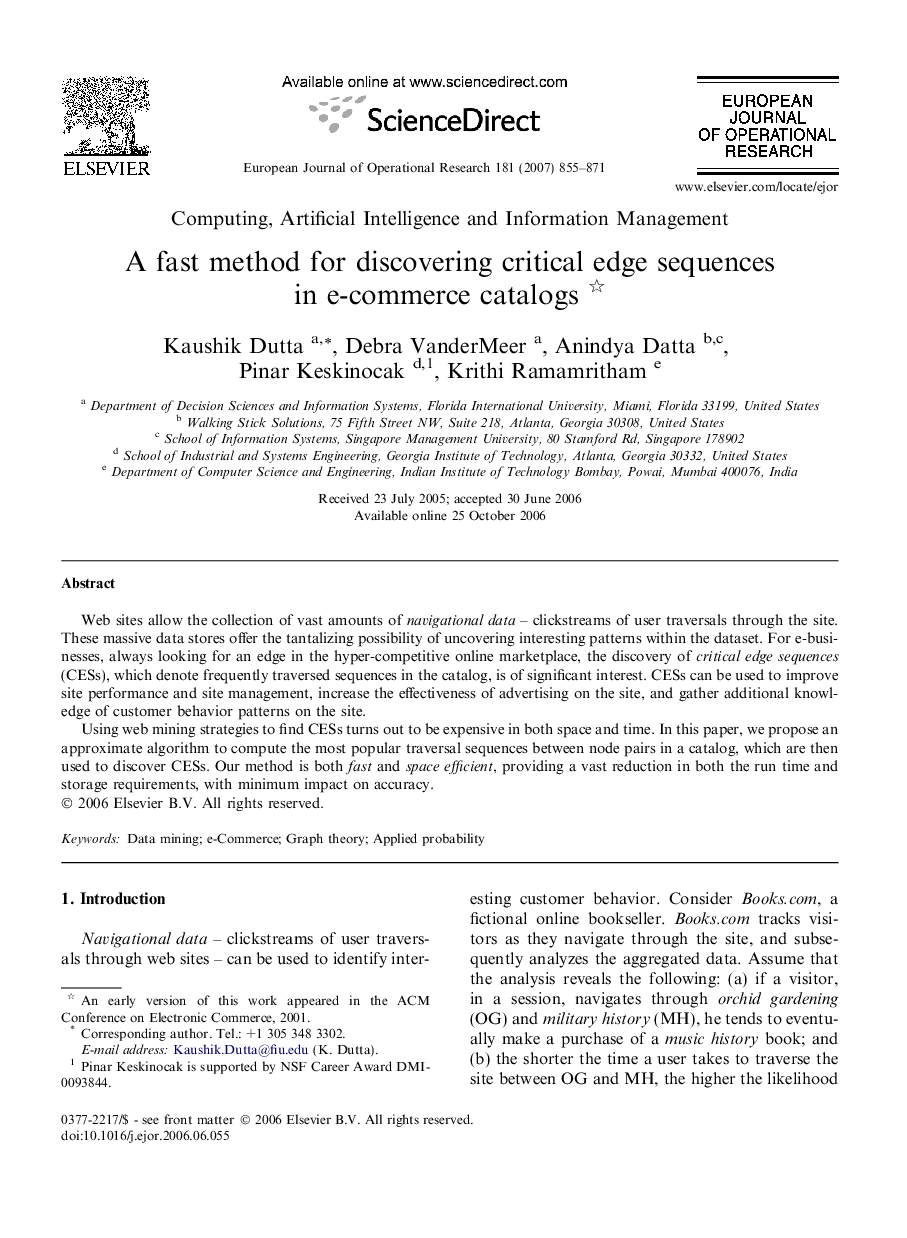 A fast method for discovering critical edge sequences in e-commerce catalogs 