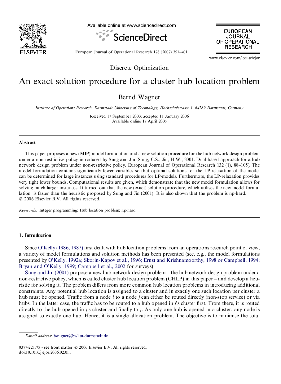 An exact solution procedure for a cluster hub location problem