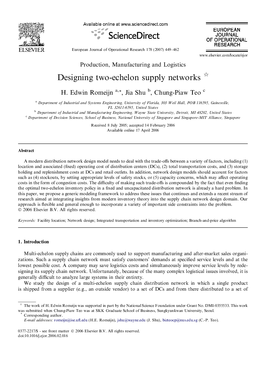 Designing two-echelon supply networks 