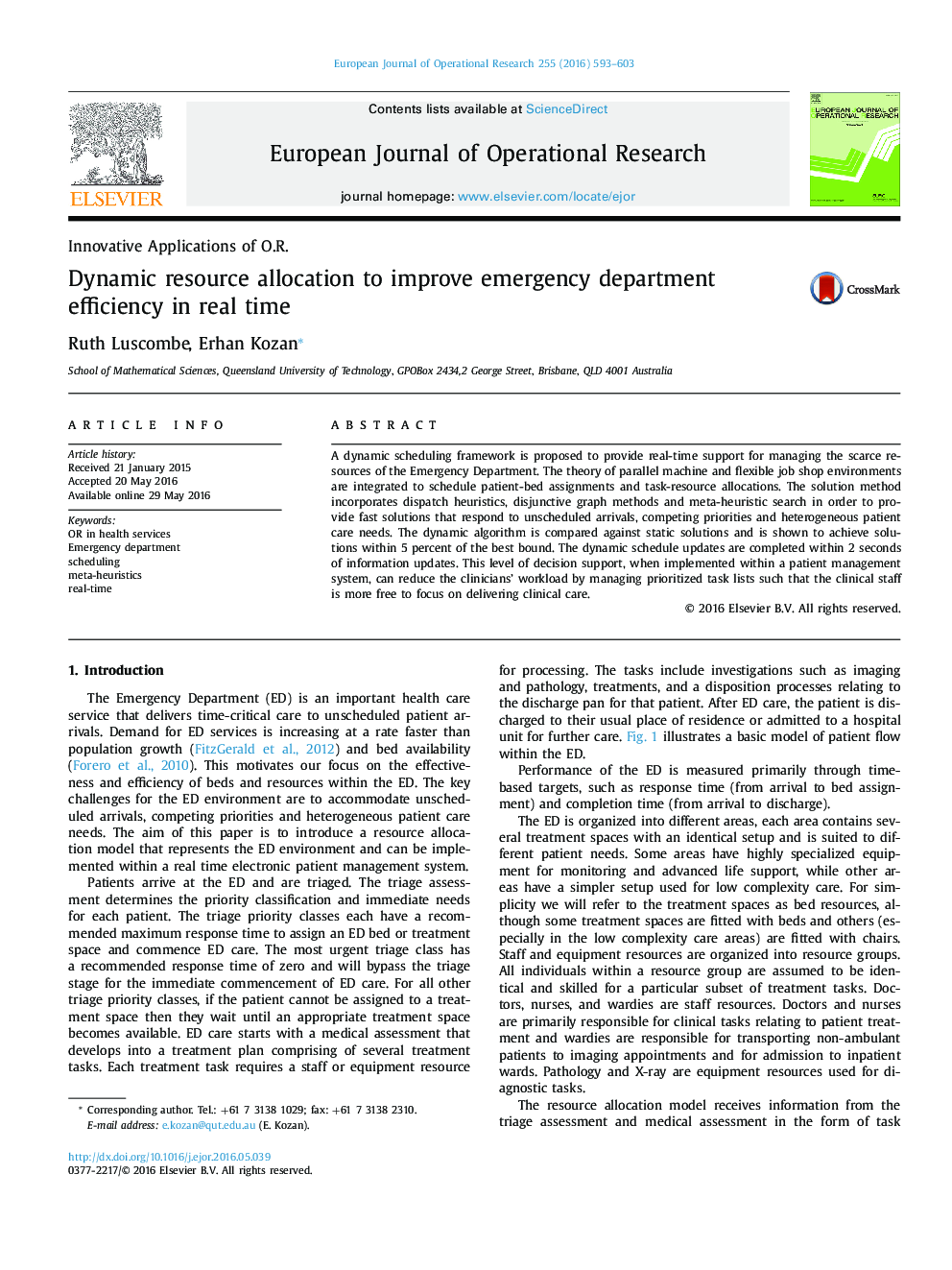 Dynamic resource allocation to improve emergency department efficiency in real time