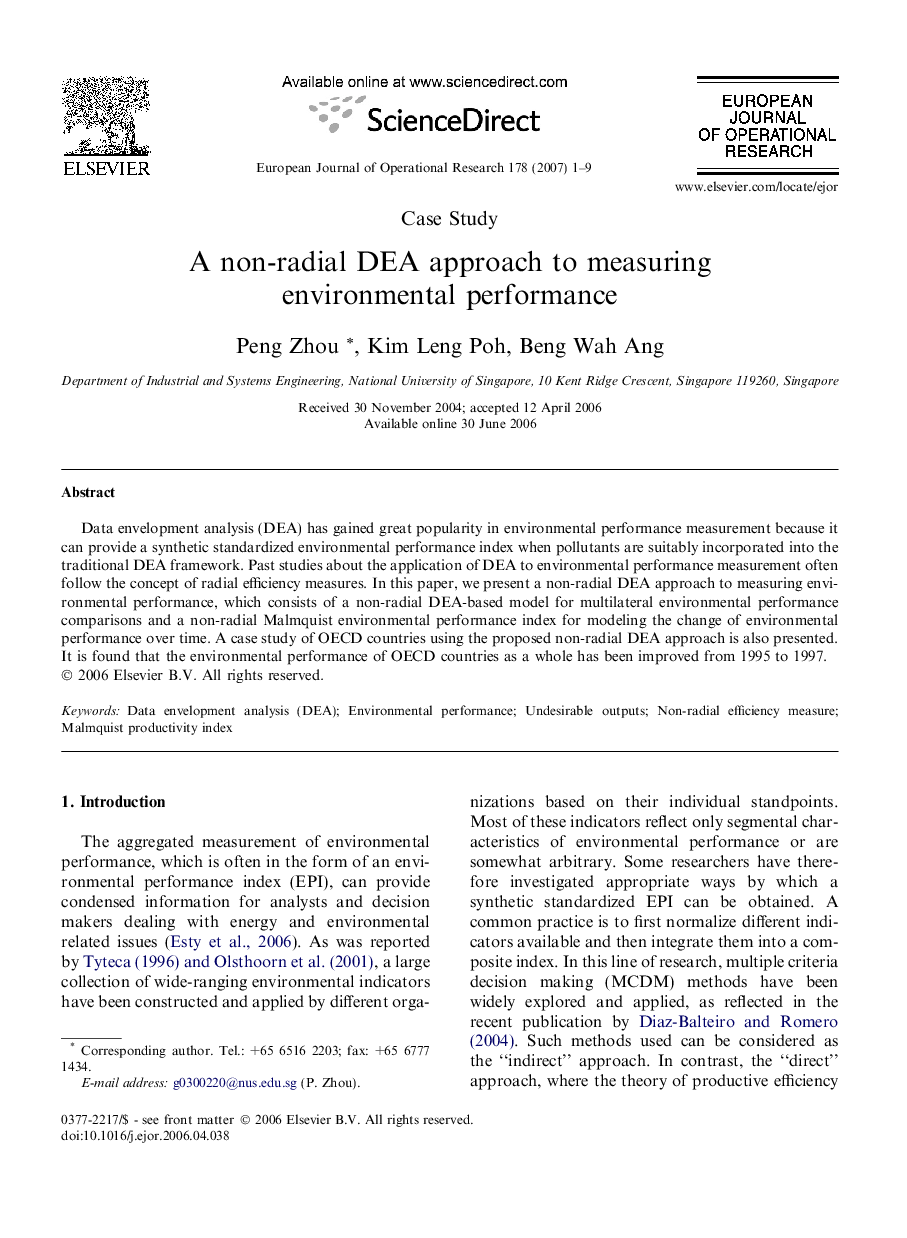 A non-radial DEA approach to measuring environmental performance