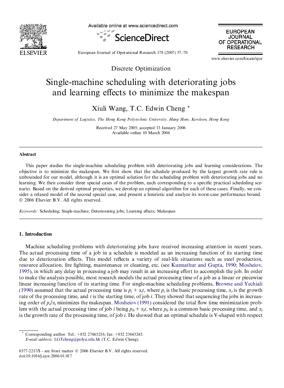 Single-machine scheduling with deteriorating jobs and learning effects to minimize the makespan