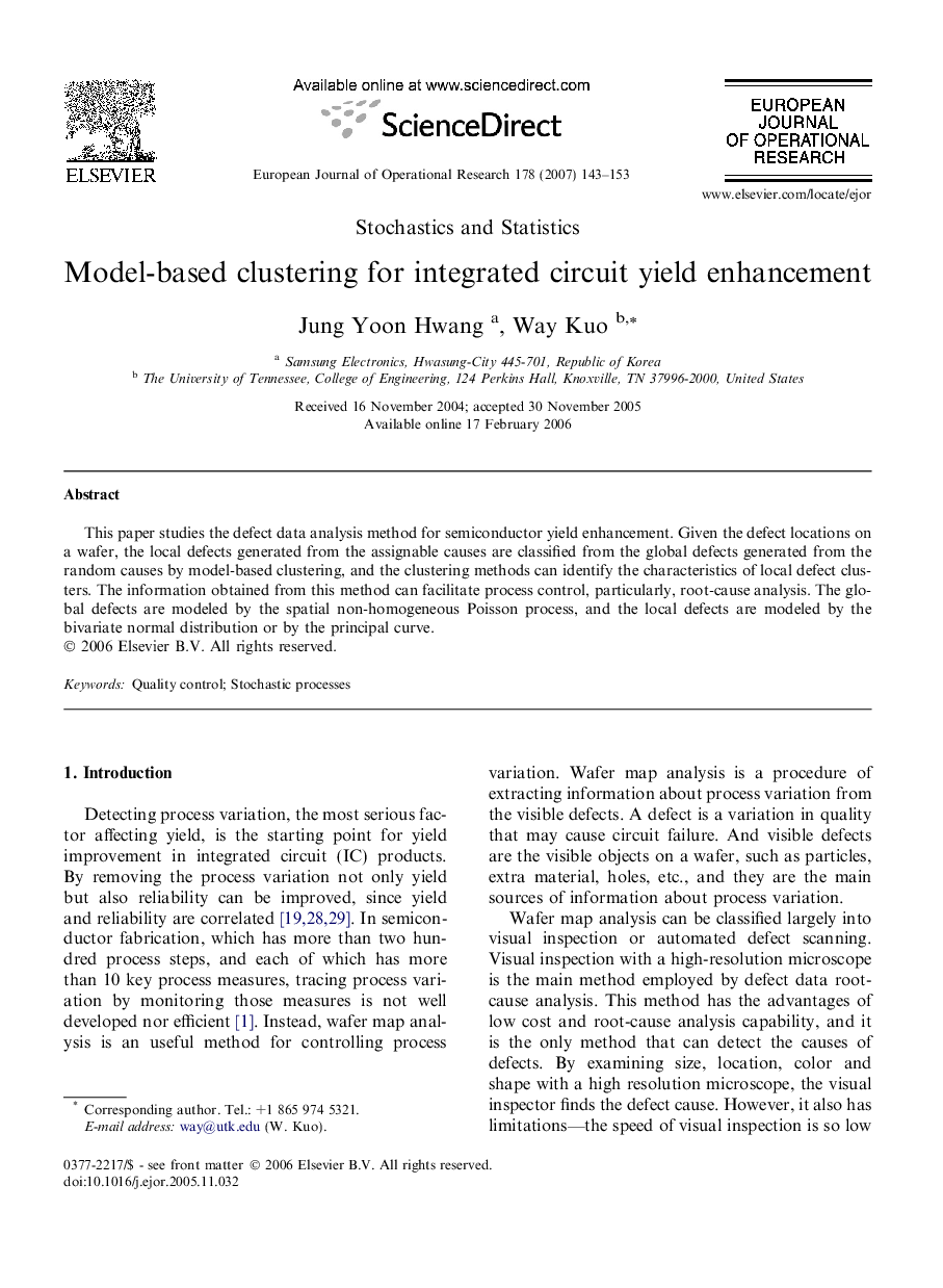 Model-based clustering for integrated circuit yield enhancement