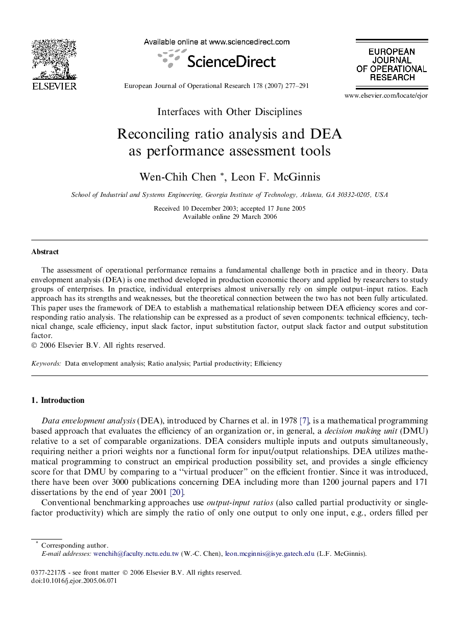 Reconciling ratio analysis and DEA as performance assessment tools