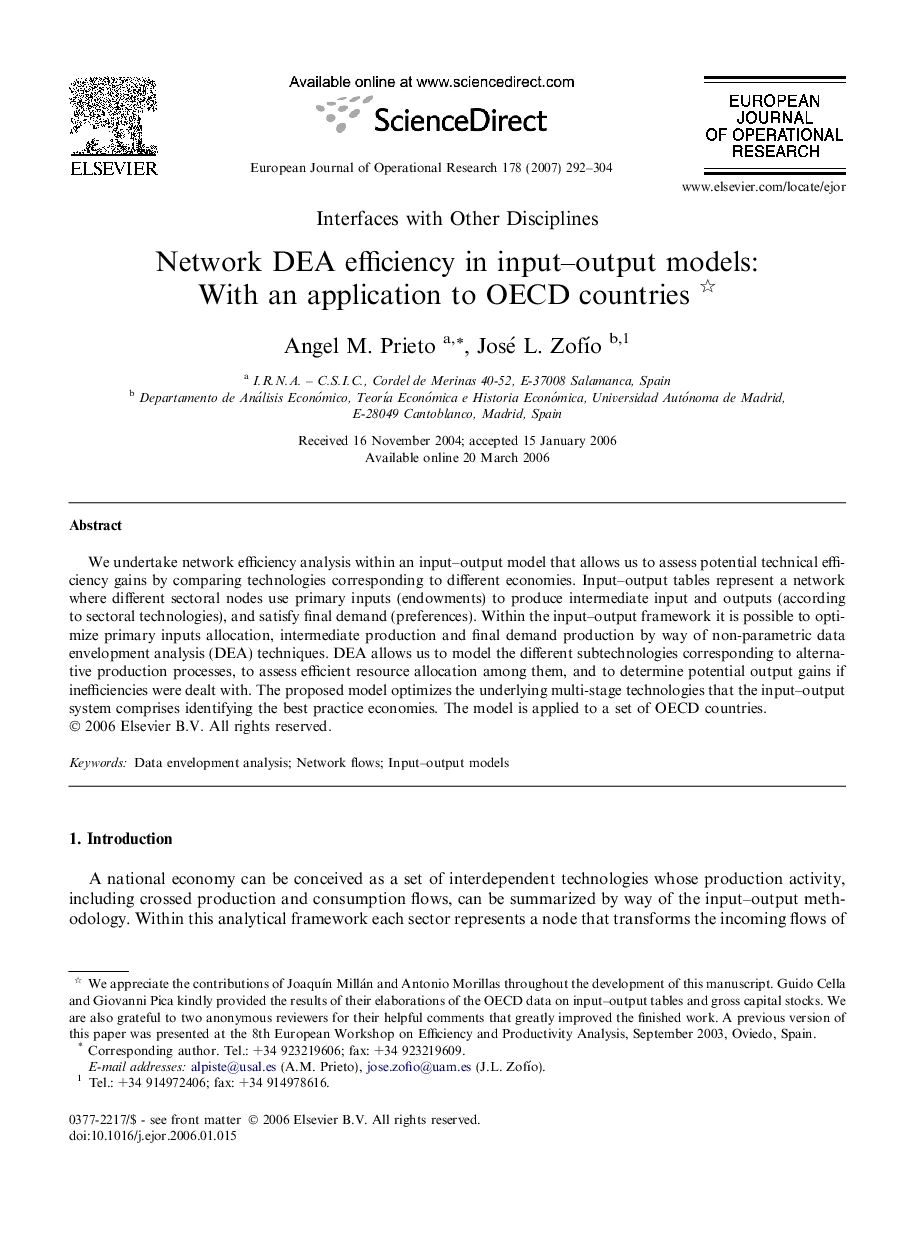 Network DEA efficiency in input–output models: With an application to OECD countries 