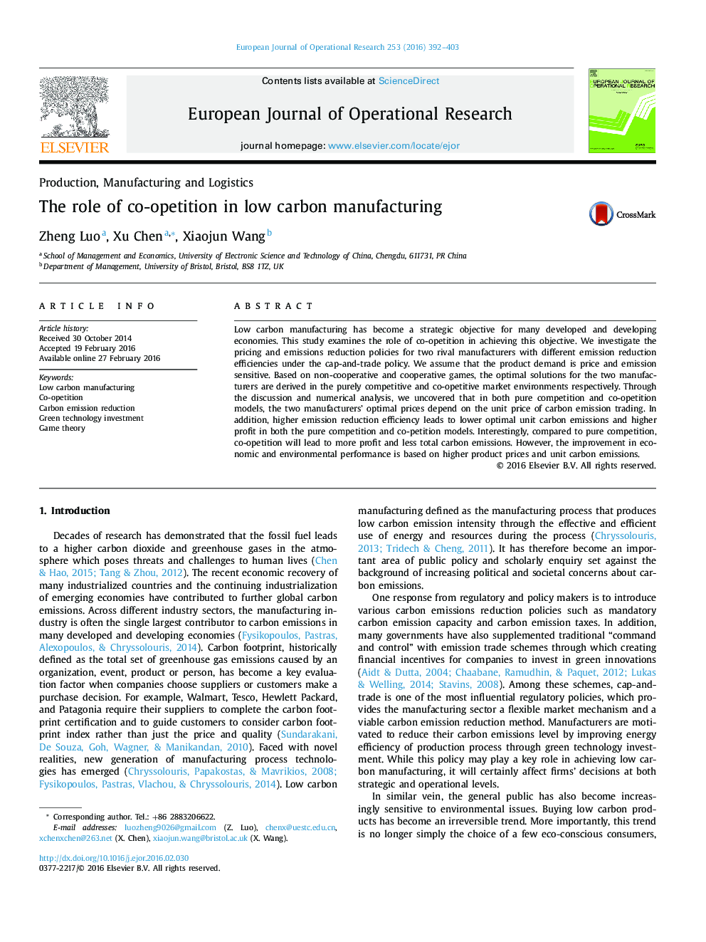 The role of co-opetition in low carbon manufacturing