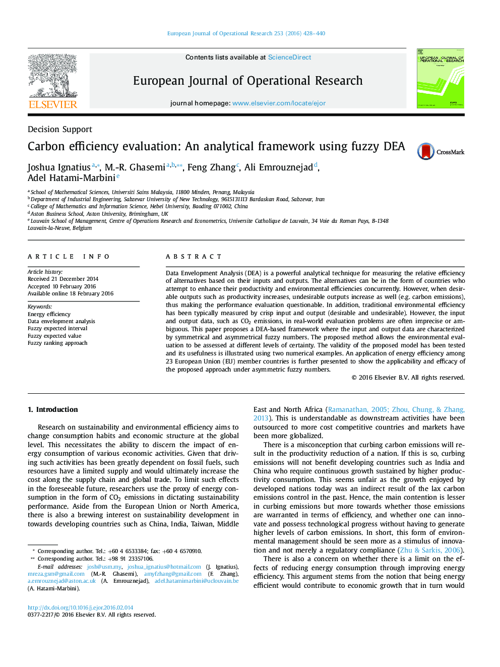 Carbon efficiency evaluation: An analytical framework using fuzzy DEA