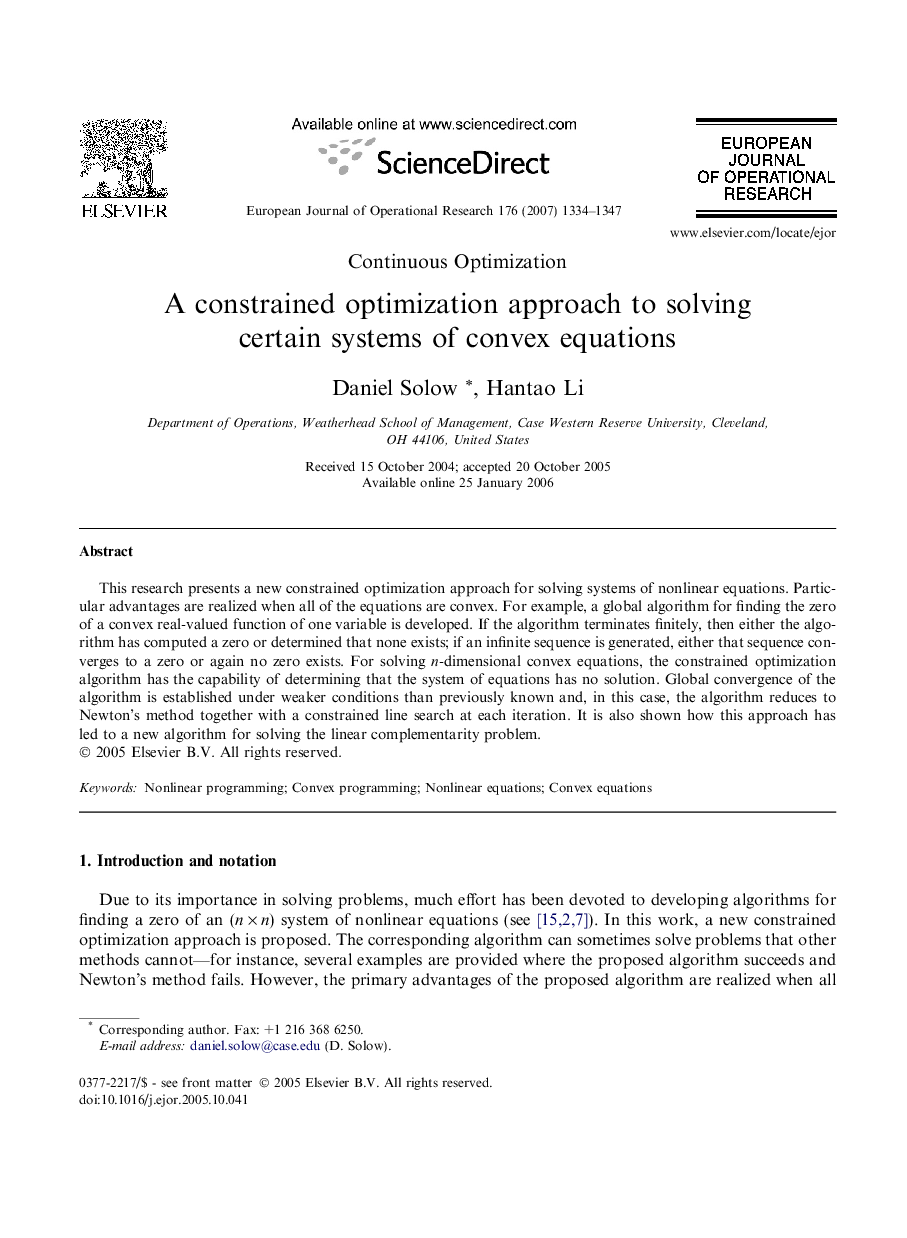 A constrained optimization approach to solving certain systems of convex equations