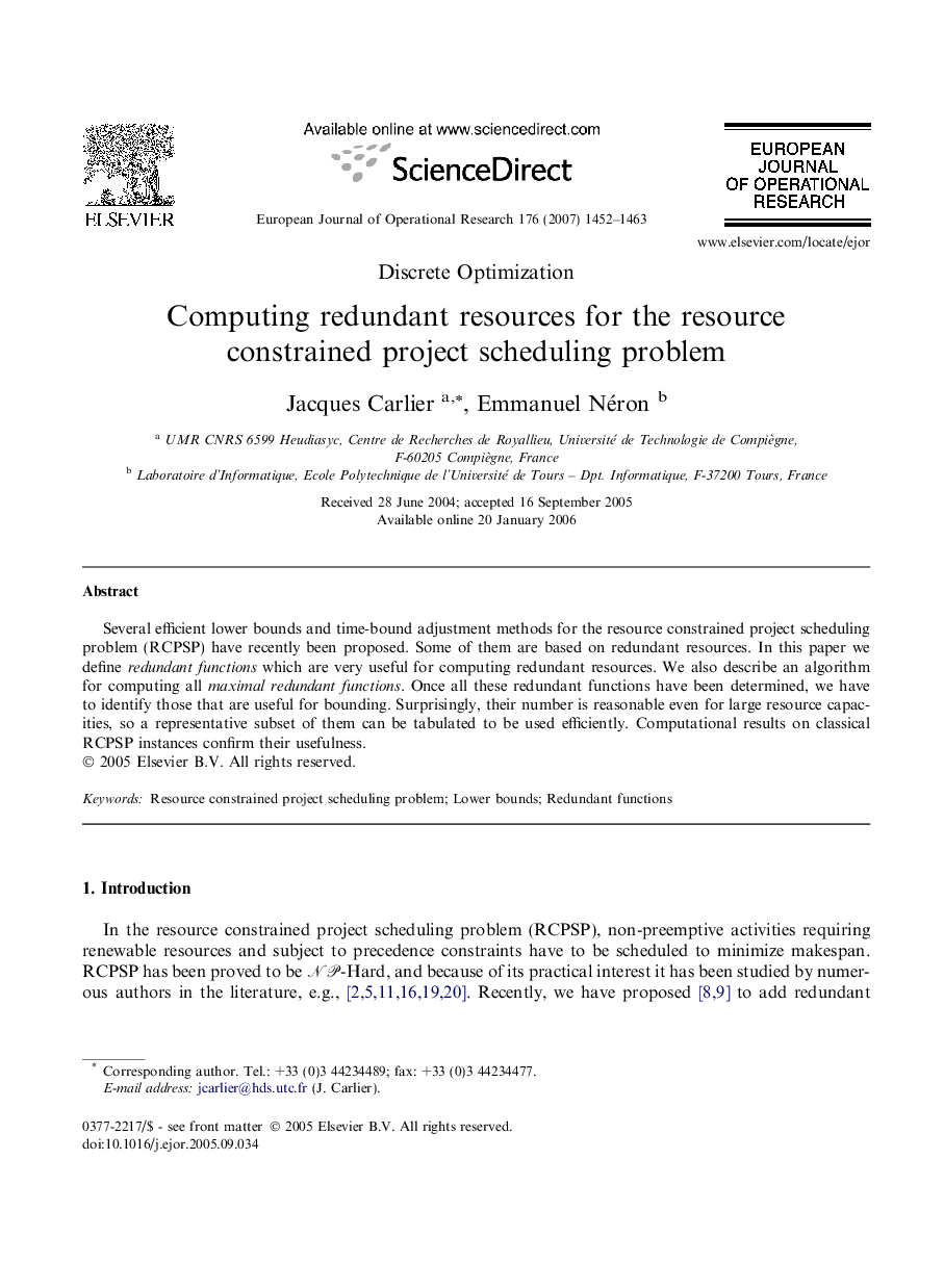 Computing redundant resources for the resource constrained project scheduling problem