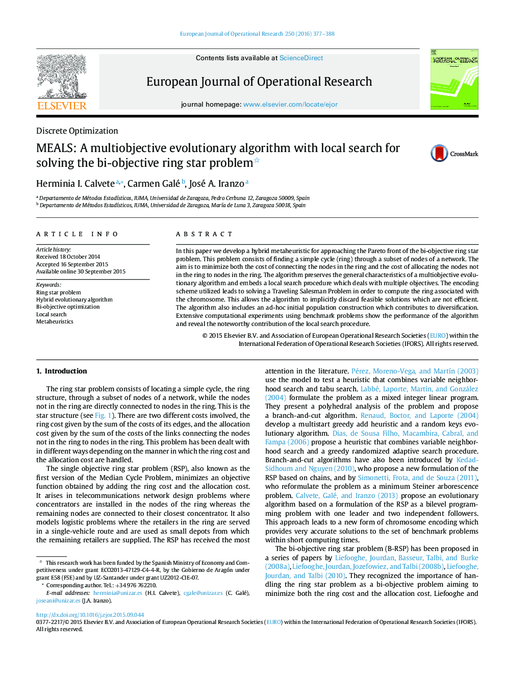 MEALS: A multiobjective evolutionary algorithm with local search for solving the bi-objective ring star problem 