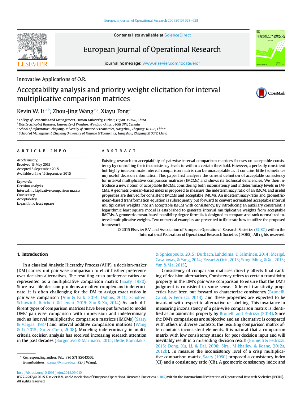 Acceptability analysis and priority weight elicitation for interval multiplicative comparison matrices