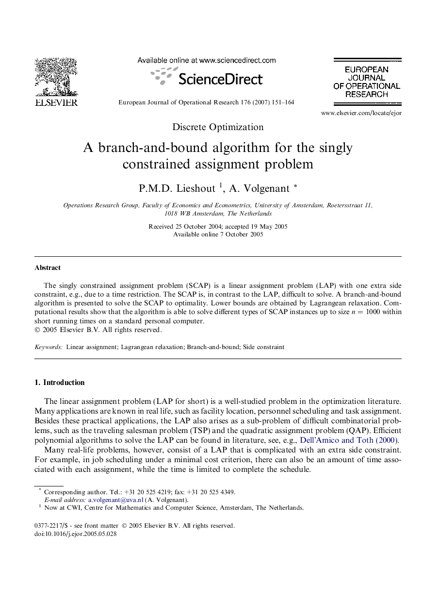 A branch-and-bound algorithm for the singly constrained assignment problem