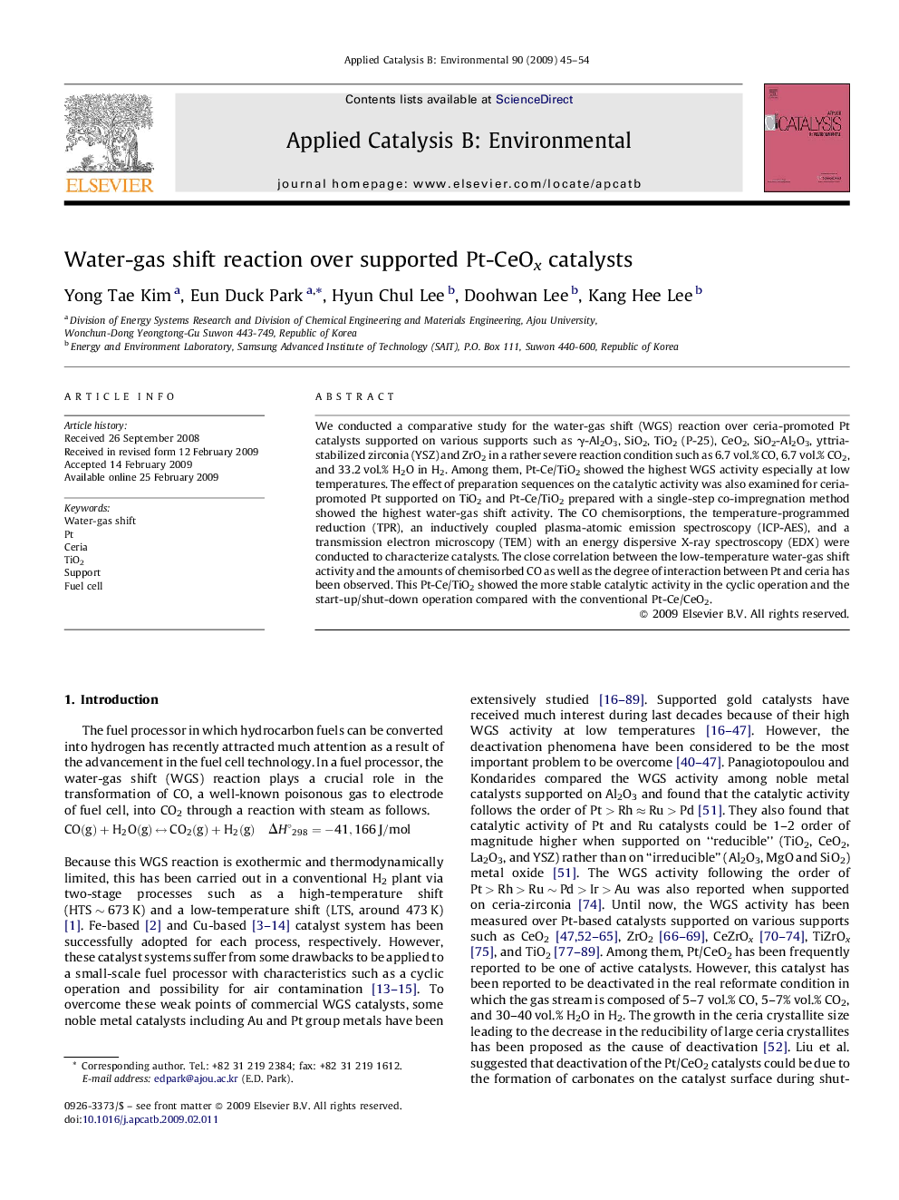 Water-gas shift reaction over supported Pt-CeOx catalysts