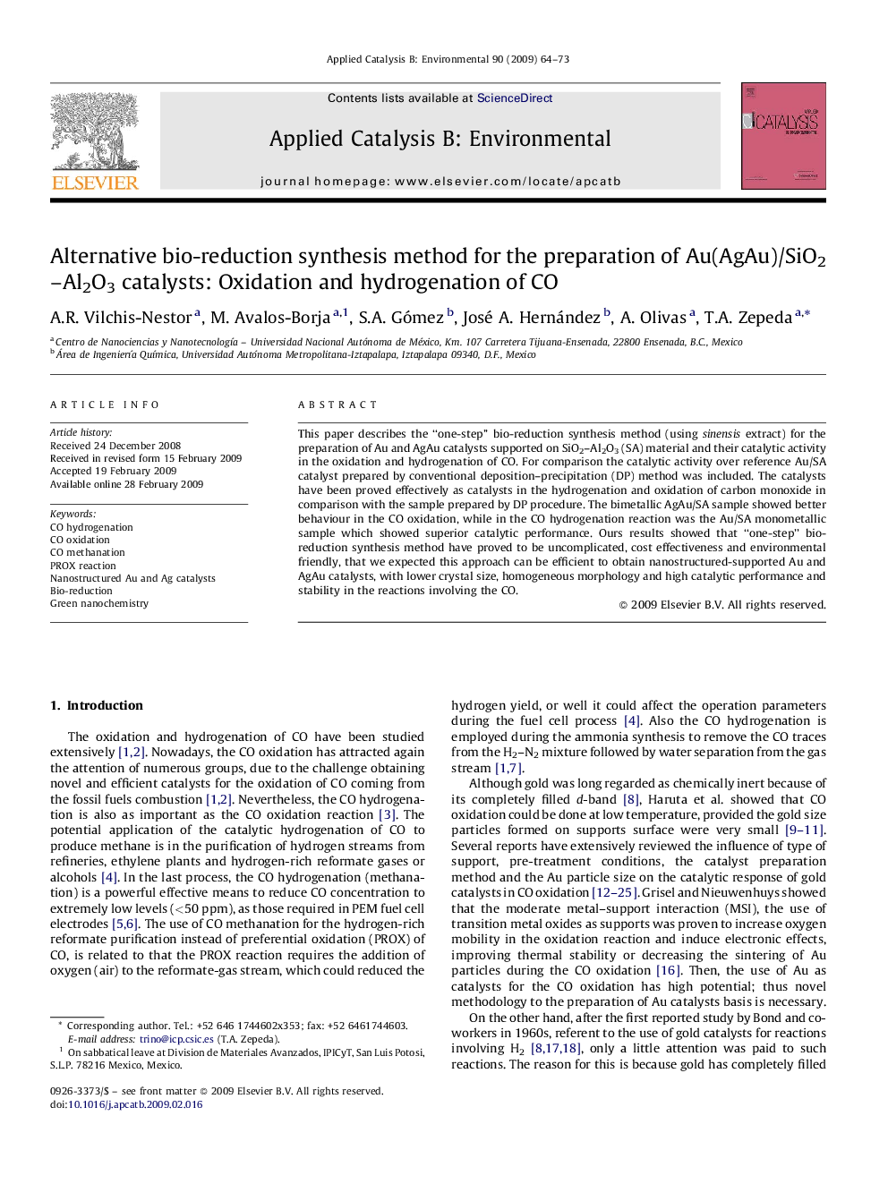 Alternative bio-reduction synthesis method for the preparation of Au(AgAu)/SiO2–Al2O3 catalysts: Oxidation and hydrogenation of CO