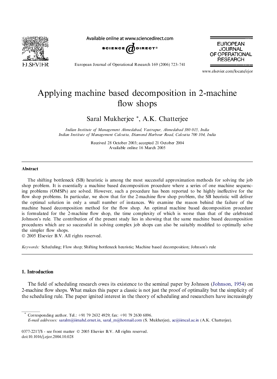 Applying machine based decomposition in 2-machine flow shops