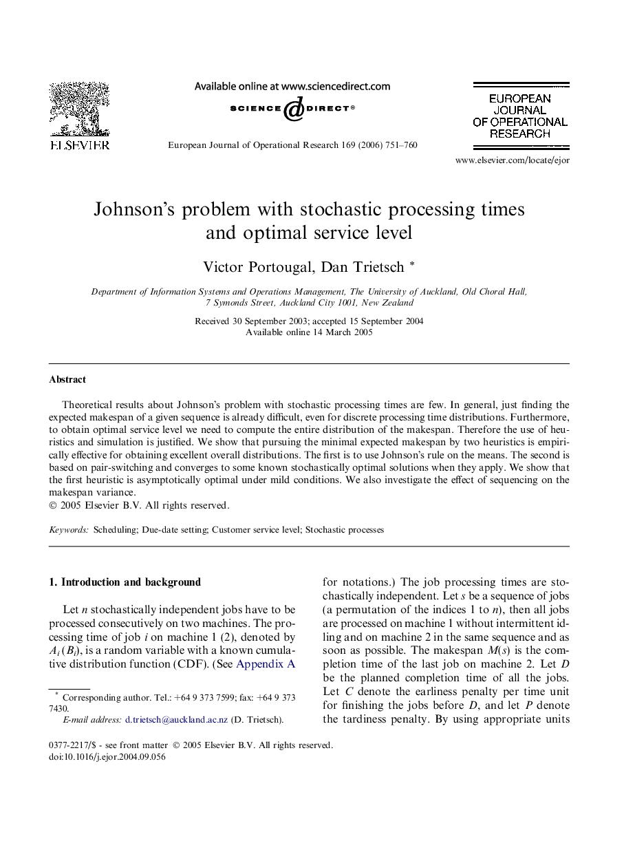Johnson’s problem with stochastic processing times and optimal service level