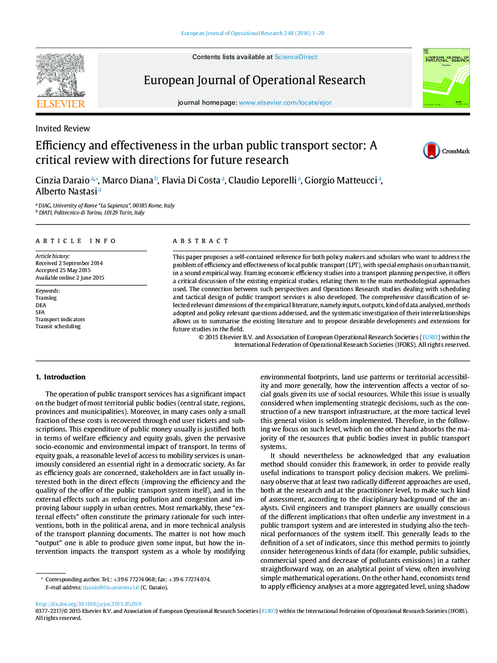 Efficiency and effectiveness in the urban public transport sector: A critical review with directions for future research