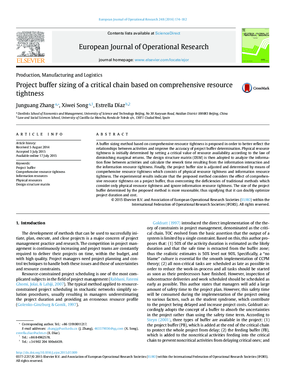 Project buffer sizing of a critical chain based on comprehensive resource tightness