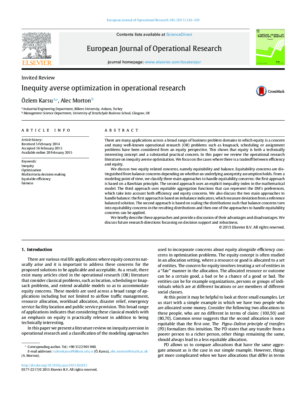 Inequity averse optimization in operational research