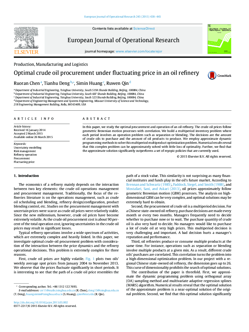 Optimal crude oil procurement under fluctuating price in an oil refinery