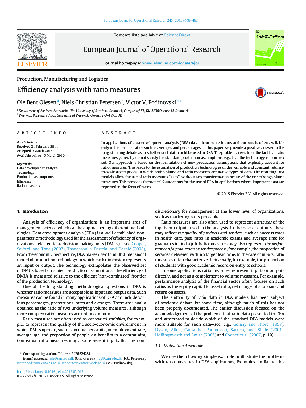 Efficiency analysis with ratio measures