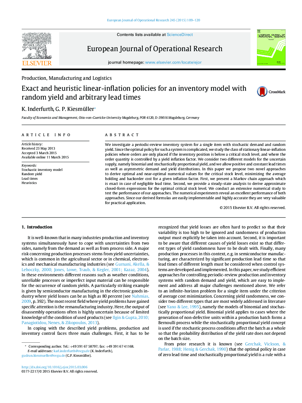 Exact and heuristic linear-inflation policies for an inventory model with random yield and arbitrary lead times