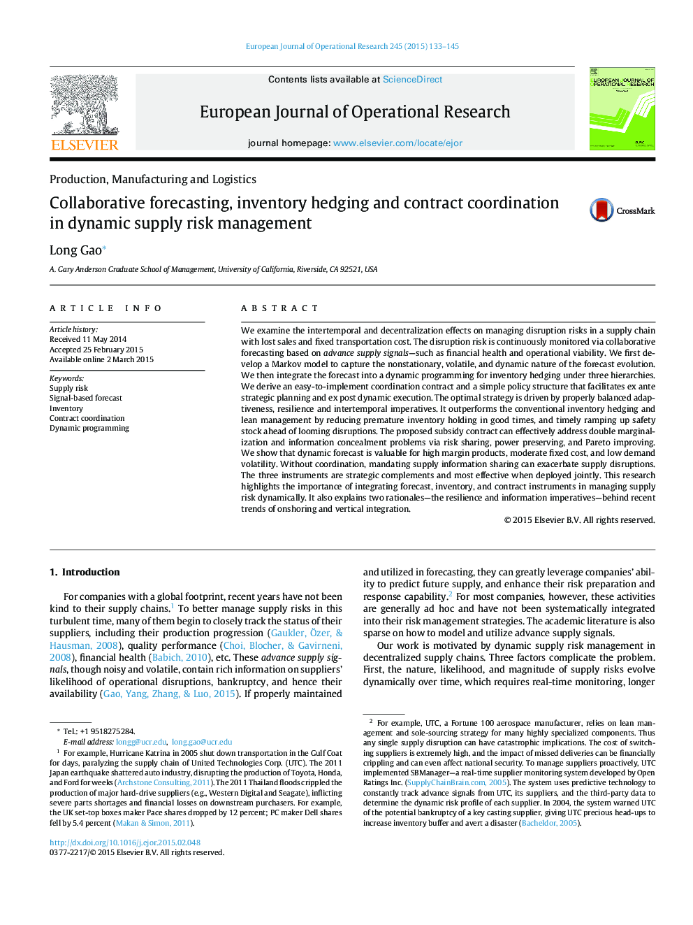 Collaborative forecasting, inventory hedging and contract coordination in dynamic supply risk management