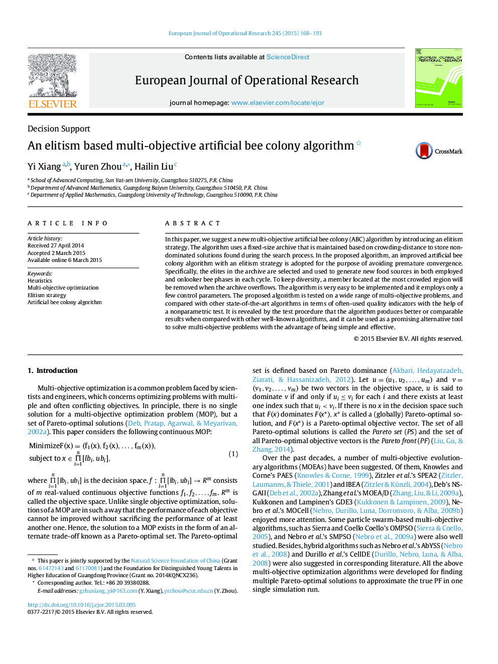 An elitism based multi-objective artificial bee colony algorithm 