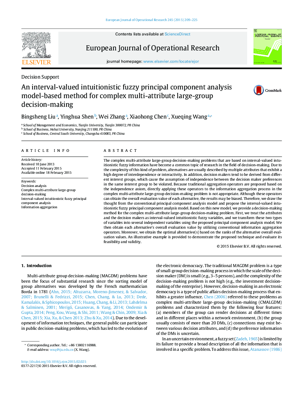 An interval-valued intuitionistic fuzzy principal component analysis model-based method for complex multi-attribute large-group decision-making