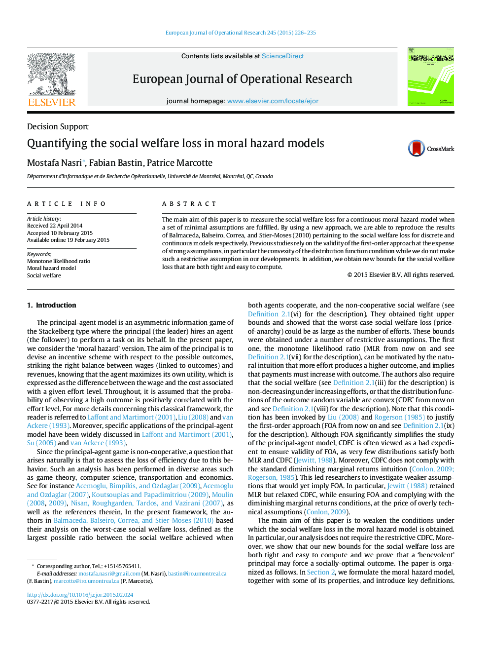 Quantifying the social welfare loss in moral hazard models