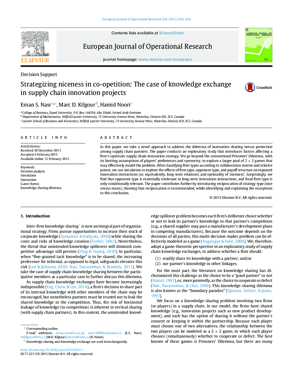 Strategizing niceness in co-opetition: The case of knowledge exchange in supply chain innovation projects