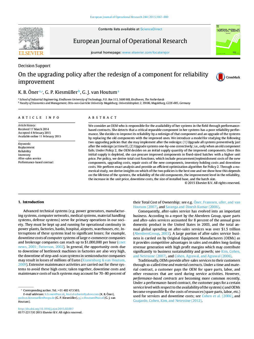 On the upgrading policy after the redesign of a component for reliability improvement