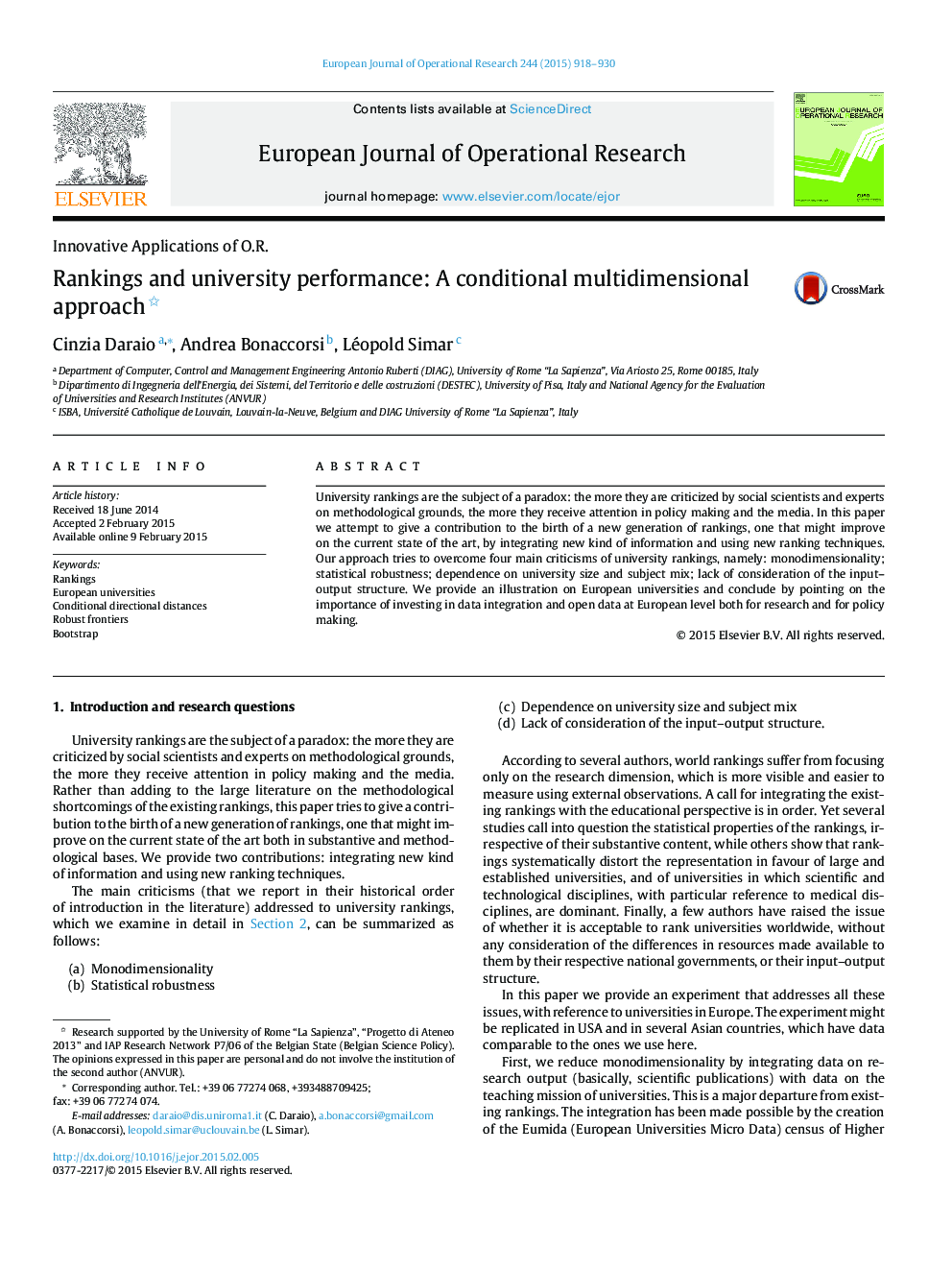 Rankings and university performance: A conditional multidimensional approach 