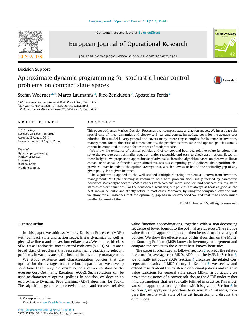 Approximate dynamic programming for stochastic linear control problems on compact state spaces