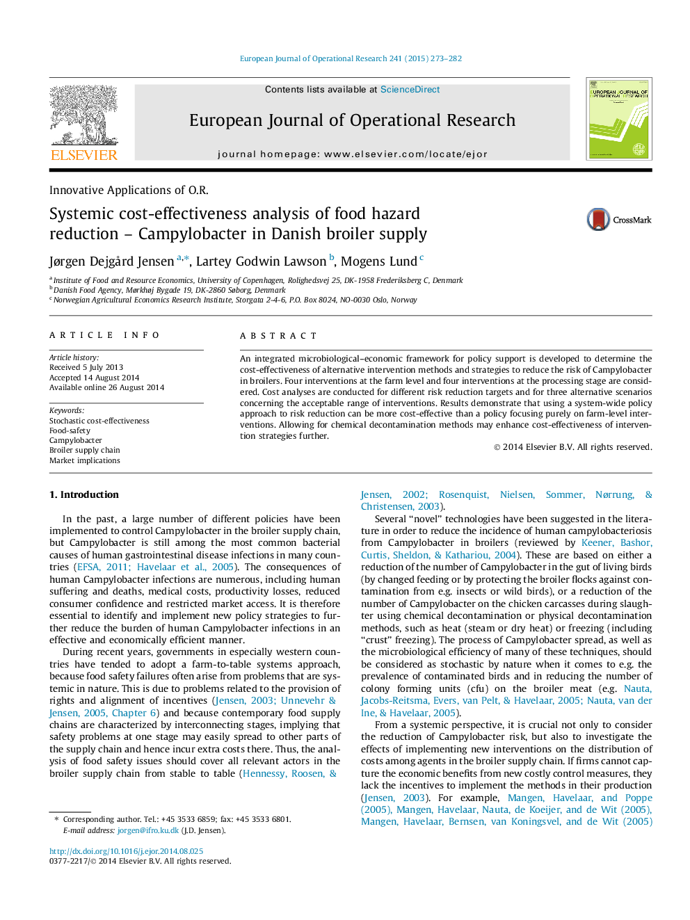 Systemic cost-effectiveness analysis of food hazard reduction – Campylobacter in Danish broiler supply