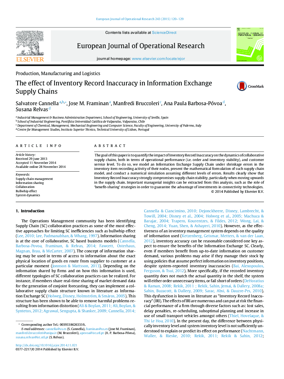 The effect of Inventory Record Inaccuracy in Information Exchange Supply Chains