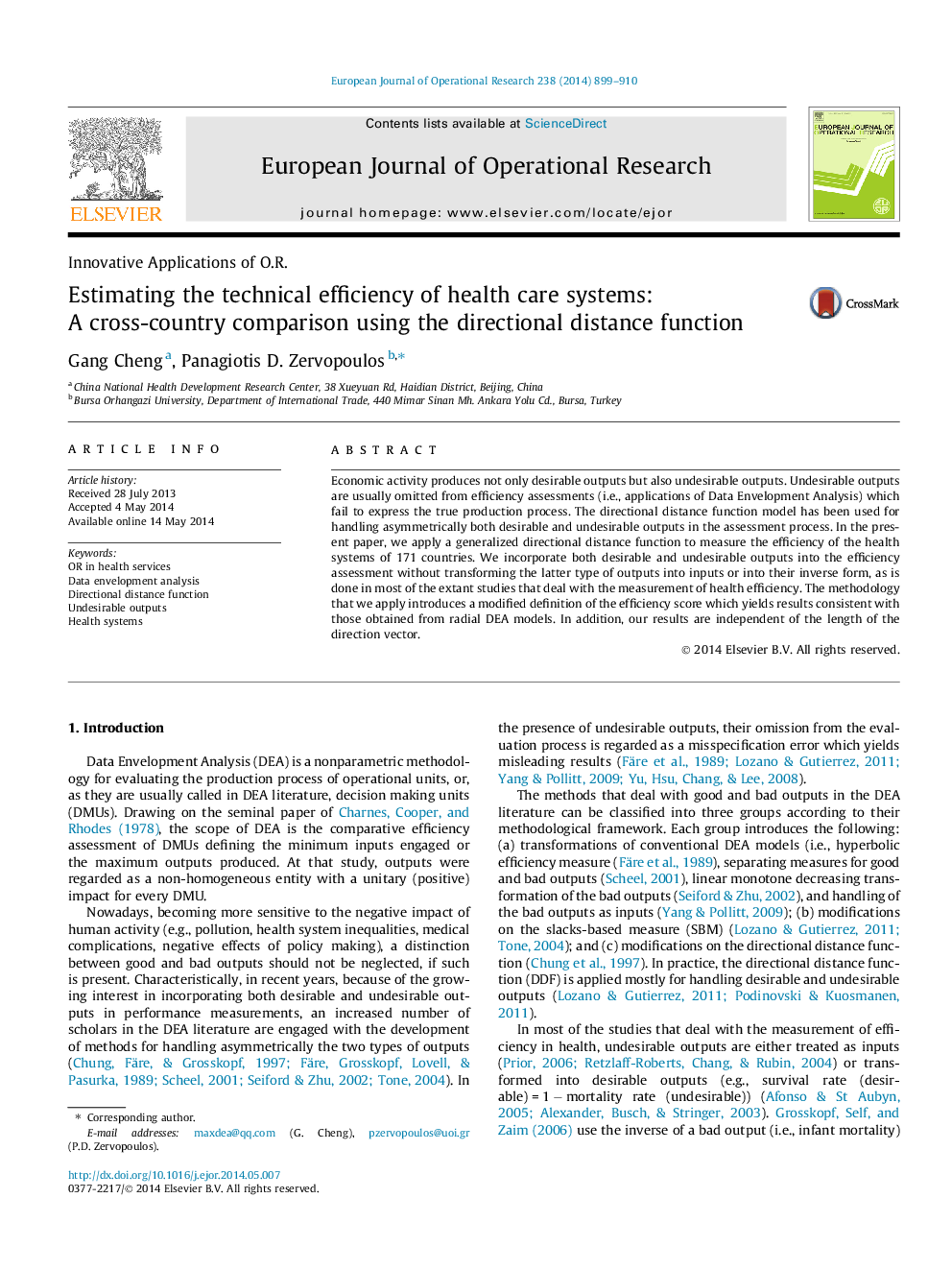 Estimating the technical efficiency of health care systems: A cross-country comparison using the directional distance function