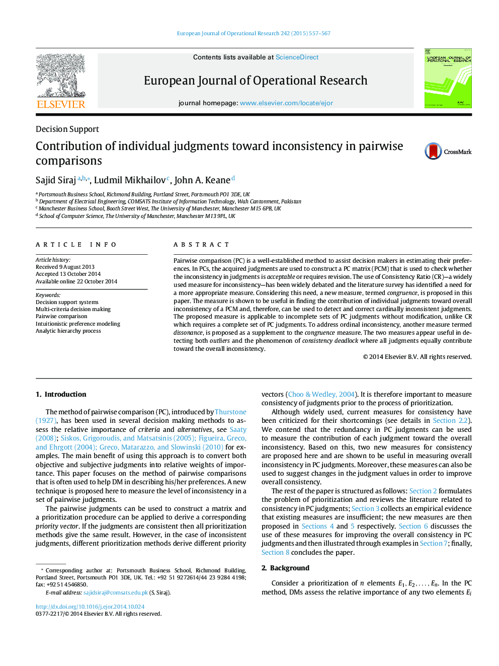 Contribution of individual judgments toward inconsistency in pairwise comparisons